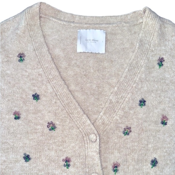 Lucky Brand Embellished Floral Flower Beads Beaded Button Front Cardigan Large - Picture 10 of 16